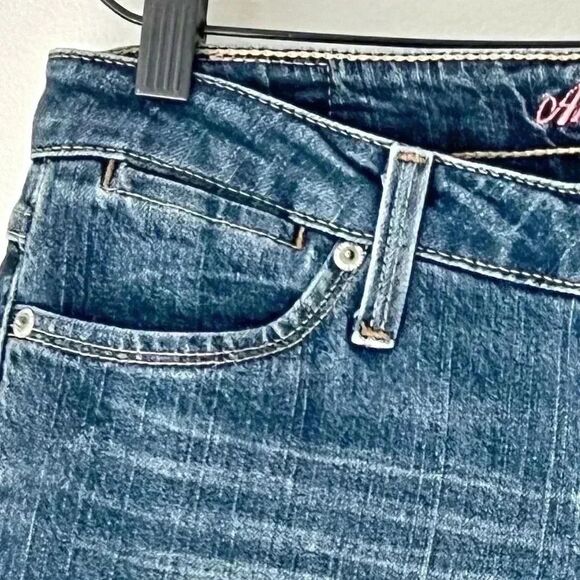 Y2K American Eagle Limited Blue Issue Cropped Jeans Women’s 2 Reg Pink Stitch - Picture 11 of 14